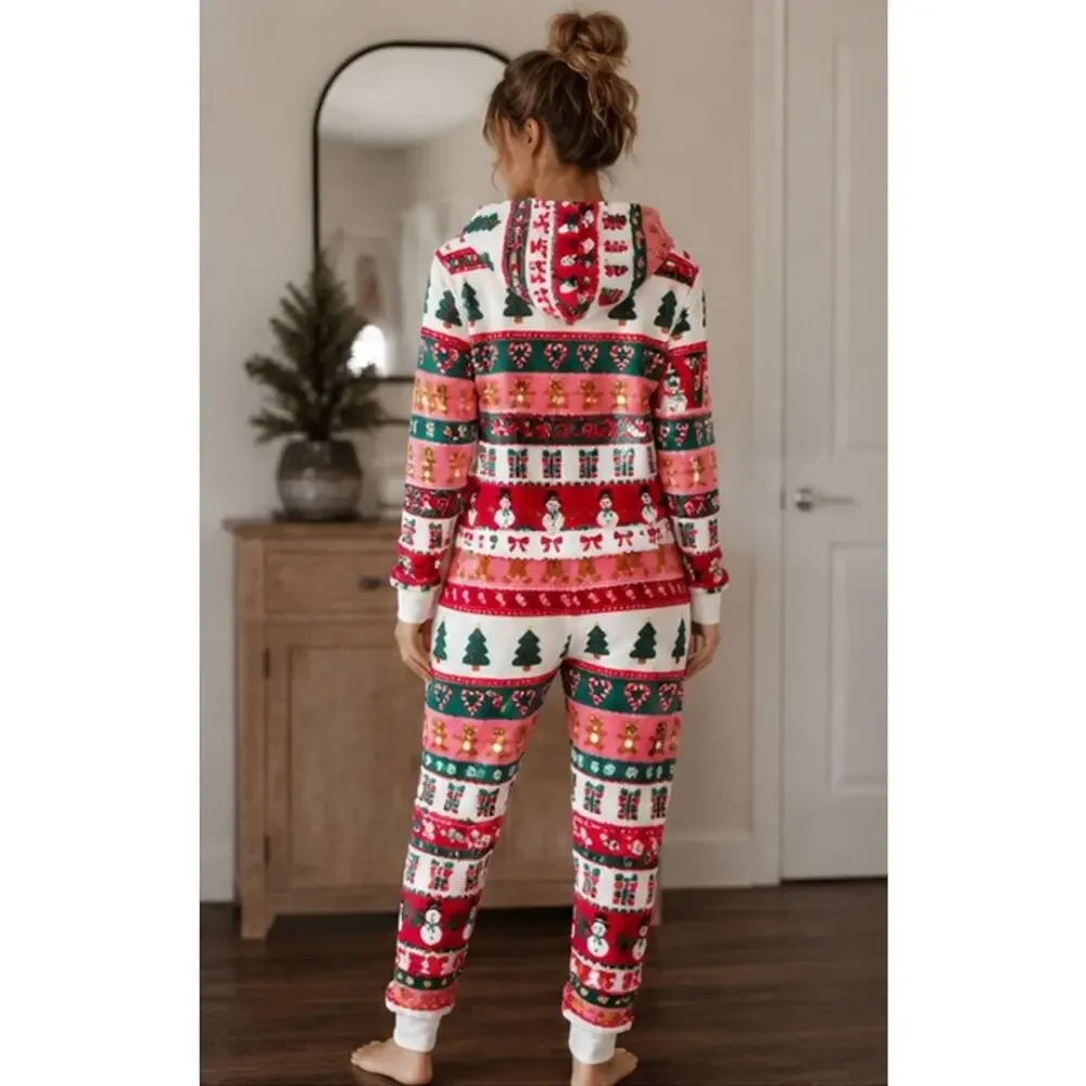 Forever 21 Women’s Small Christmas Holiday Fleece Hooded Onesie Pajamas